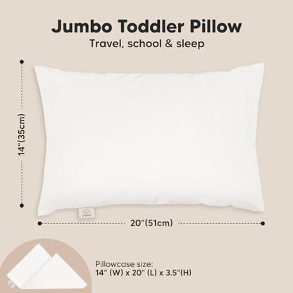 KeaBabies Organic Toddler Pillow with Pillowcase, Jumbo 14X20 - Soft Cotton Toddler Pillows for Sleeping - Machine Washable - Perfect for Travel, Toddler Bed Set (Soft White) - color: Soft White