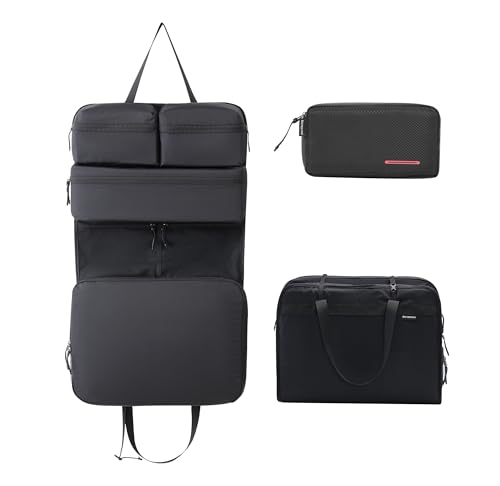 Bee Nesting 6-in-1 Hanging Travel Shelves,Compression Packing Cubes Organizer for Luggage,Portable Closet with 6 Compartments,Water-Repellent Carry On Packing Storage for Business,Gym,Cruise - color: BLACK