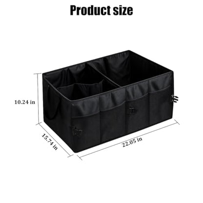 Car Trunk Organizer, Collapsible Waterproof Automotive Storage Cargo Organizer, Multi Compartment Portable Vehicle Container Box Accessories, Universal for Truck SUV Minivan (Black)