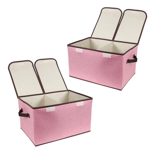 Foldable Fabric Storage Box with Double-Lid & Dividers, Large Organizer for Home, Closet, Office (Pink, 2 Packs) - color: Pink, size: 2 Packs