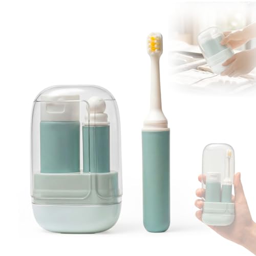 3-in-1 Foldable Travel Toothbrush Kit with Mouthwash Cup & Refillable Bottle for Women Men Business Travelers Campers, Portable Travel Size Toiletries for Travel, Camping, Business Trips, Dorm, Blue - color: Blue
