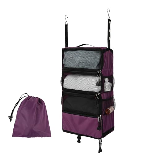 TABITORA Travel Luggage Organizer Hanging Packing Cubes Portable Hanging Shelves Carry on Closet for Suitcase with 2 Hooks,Collapsible(Purple,S) - color: Purple, size: Small