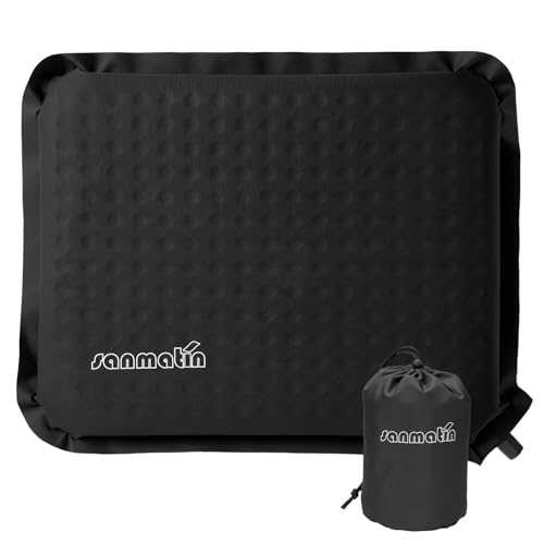Inflatable Seat Cushion,Self-Inflating Foam Stadium Seat Cushion, Airplane Seat Cushion,Protable Seat Pad for Camping, Backpacking,Sports Events,Traveling,Bleacher (1, Black) - color: Black