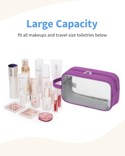 Narwey Clear Travel Toiletry Bags for Traveling Toiletries Men Women, Clear Makeup Bag Cosmetic Bag with Zipper, Make Up Pouch Organizer Bag with Handle, Skincare Beach Snack Medicine Bag, Purple - color: Clear-Purple