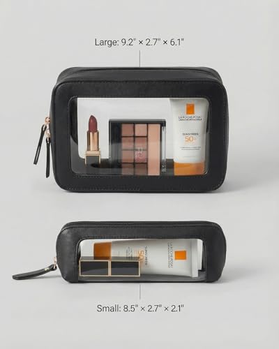 LETGO Clear Makeup Bag Set,Portable Clear Makeup Bag Waterproof Travel Makeup Brushes Bag Makeup Pouch TSA Approved Toiletry Bag Women Traveling Car Accessories for Girls(Dual Black) - color: Dual Black