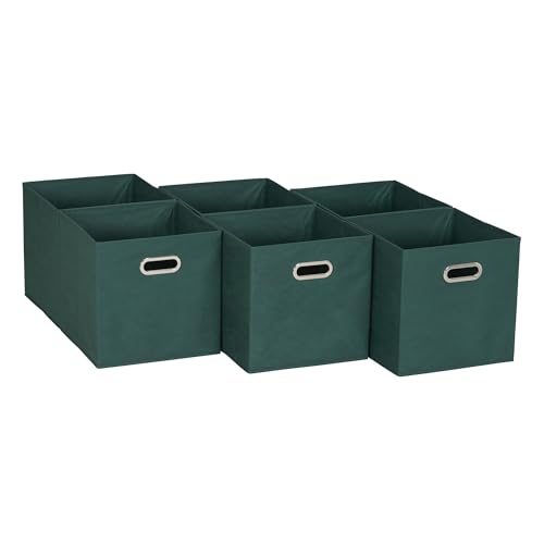 Household Essentials Foldable Fabric Storage Cubes 6-Pack – 11x11x11 Stackable Non-Woven Bins with Chipboard Sides & Grommet Handles – Closet, Shelf, Nursery, or Office Organizer – Forest Green - color: Forest Green, size: 11” L x 11” W x 11” H