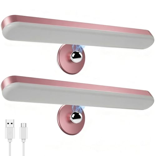 Benreom 2 Pack Wireless Vanity Lights for Mirror, Rechargeable Battery Operated Makeup Light, Adjustable Light Bar, Magnetic Stick on LED Lighting Bathroom Decor Accessories, Pink - color: Pink, size: 2 Pack