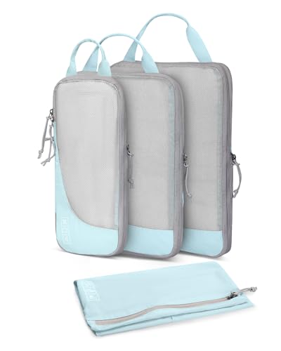 Hynes Eagle 6 Set/ 4 Set/ 2 Set Compression Packing Cubes Travel Essentials Lightweight Nylon Luggage Suitcase Organizer Bag Light Blue 4PCS - color: Light Blue-4 PCS