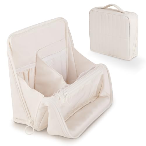 Abiudeng Standing Travel Makeup Bag Stand up Make up Bag Travel Toiletry Bag with Multiple Compartments Large Capacity for Women Business Trips Fitness and Daily Commutes (White) - color: White