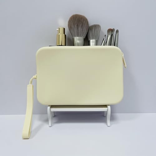 Large Silicone Multifunctional Essential Bag Portable Travel Makeup Bag for Women Men Cards Cash Bag Zipper Pouch (White) - color: White