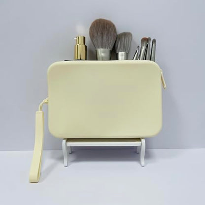 Large Silicone Multifunctional Essential Bag Portable Travel Makeup Bag for Women Men Cards Cash Bag Zipper Pouch (White) - color: White