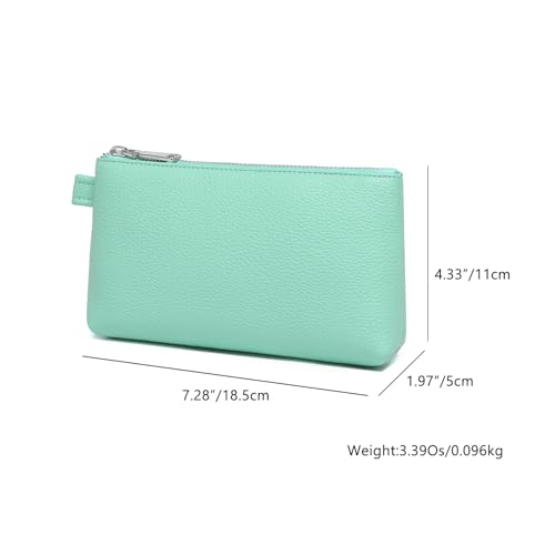 30 Color PU Faux Leather Travel Toiletry Bag for Women, Mini Cosmetic Pouch Organizer with 2 Dividers, Easy Clean Makeup Bag for Purse, Gift Idea (PU Faux Leather/Light Green) - color: PU/Light Green