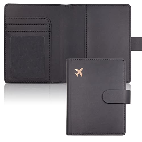 Unisex Faux Leather Passport and Vaccine Card Holder, Black, Slim, Waterproof, Lightweight, RFID Blocking - color: Black, style: Classic