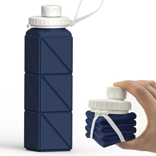 BEAUTAIL Collapsible Water Bottles 20.6oz, Silicone Foldable Portable Travel Water Bottle, Lightweight Reusable Leakproof for Traveling Camping Hiking Cycling Yoga Sports Outdoor - color: Dark Blue