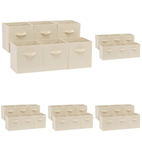 Amazon Basics Collapsible Fabric Storage Cubes Organizer with Handles, Sturdy Storage Bins for Organization, 10.5" x 10.5" x 11", Beige, 6 Count (Pack of 5) - color: Beige, size: 10.5"x10.5"x11" (Pack of 5)