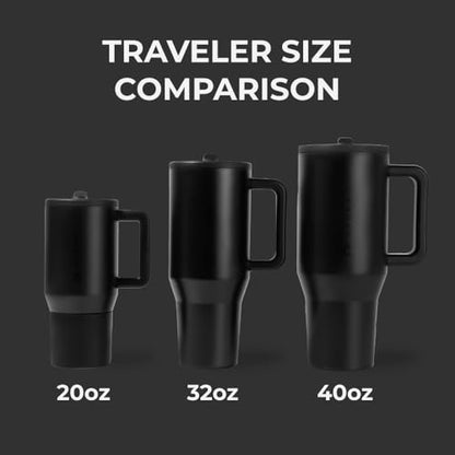 HydroJug Traveler - 32 oz Water Bottle with Handle & Flip Straw - Fits in Cup Holder, Leak Resistant Tumbler-Reusable Insulated Stainless Steel & Rubber Base - Gifts for Women & Men, Black - color: Black, size: 32oz