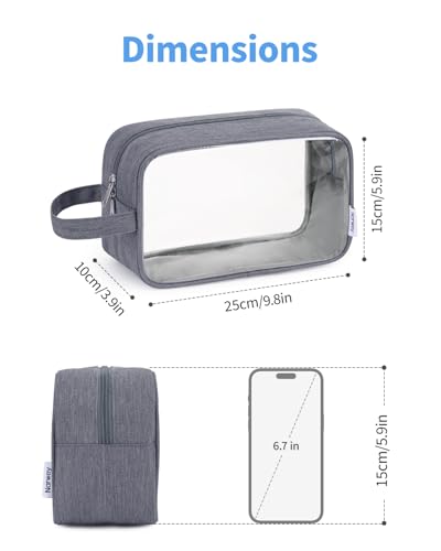 Narwey Clear Travel Toiletry Bags for Traveling Toiletries Men Women, Clear Makeup Bag Cosmetic Bag with Zipper, Make Up Pouch Organizer Bag with Handle, Skincare Beach Snack Medicine Bag, Grey - color: Clear-Grey