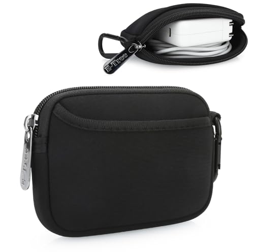 E-Tree Mini Neoprene Pouch Case for Phone Charger Airpods Cables Earphones MagSafe Power Adapter Keys Keychain Small Accessories Storage Organizer Tech Bag, Coin Purse Wallet, Zipper Pocket (Black) - color: Black