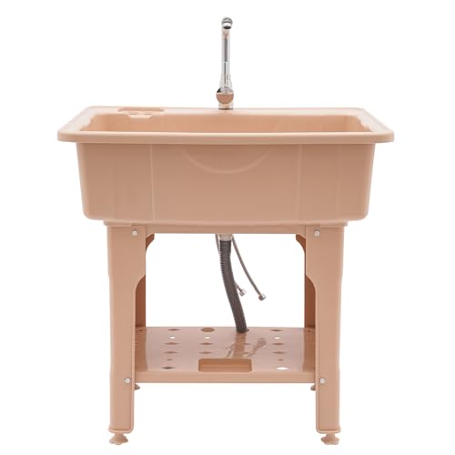 Laundry Sink Utility Sink Laundry Tub Utility Sink with Storage Shelf, Freestanding Sink with Faucet+Removable Drainboard, Garage Washing Station, Slop Sink for Laundry, Bathroom - Coffee - color: Coffee, 31.5 x 22.1 x 33.5in