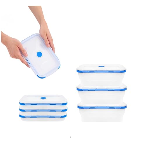 ECOBERI Collapsible Food Storage Containers, Silicone Large 3 Piece 40 oz Set, BPA-Free Meal Prep and Leftover Containers with Airtight Lids, Space-Saving, Freezer Safe - color: Blue 40oz-3pc