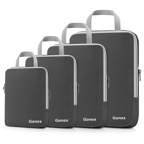 Gonex Compression Packing Cubes, 4pcs Expandable Storage Travel Luggage Bags Organizers (Deep Gray) - color: 4-Deep Gray, size: 4 Set