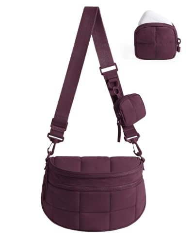 BAGSMART Small Crossbody Bags for Women, Puffer Cute Bum Bag with Pouch, Quilted Purse for Daily Travel College - color: Burgundy Bay, size: 4.6L