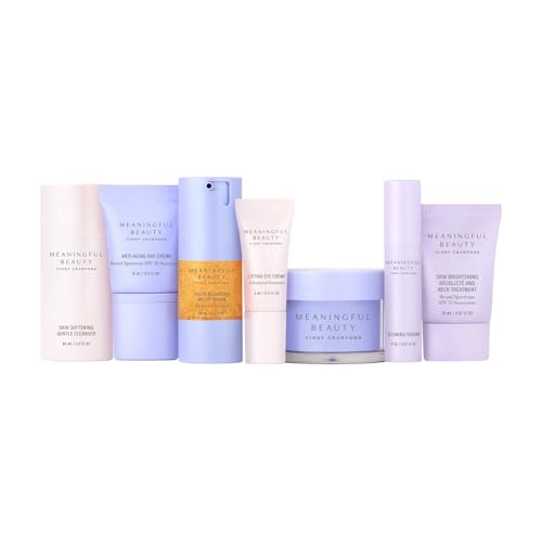 Meaningful Beauty Travel Size 7-Piece Starter Kit, Deluxe Face & Neck Skincare Gift Set for Women – Cleanser, Melon Serum, Day Crème SPF 30, Retinol Night Crème, Eye Crème, Neck SPF 15