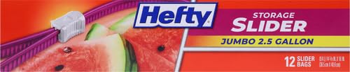 Hefty Slider Jumbo Storage Bags, 2.5 Gallon Size, 12 Count (Pack of 2) - size: 12 Count (Pack of 2), style: Jumbo Bag (2.5 Gallon)