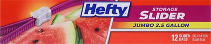 Hefty Slider Jumbo Storage Bags, 2.5 Gallon Size, 12 Count (Pack of 2) - size: 12 Count (Pack of 2), style: Jumbo Bag (2.5 Gallon)