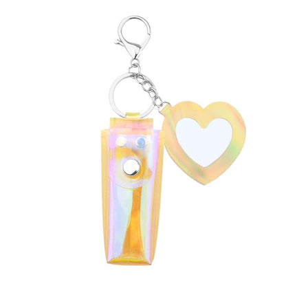 Sisadodo Glitter Lip Oil Holder Key Chains for Woman Lipstick Case with Mirror Lip Balm Keychain for Lipstick Case Keychain - color: Pv Yellow-heart