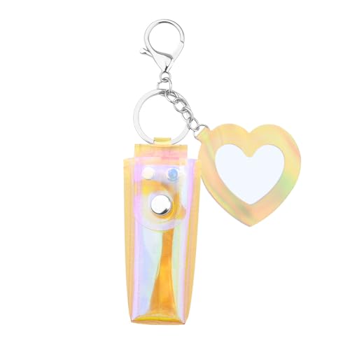Sisadodo Glitter Lip Oil Holder Key Chains for Woman Lipstick Case with Mirror Lip Balm Keychain for Lipstick Case Keychain - color: Pv Yellow-heart
