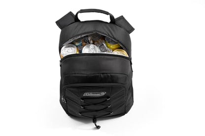 Coleman Chiller Insulated Backpack Cooler, Leakproof 28-Can Backpack Cooler with 12+ Hour Ice Retention, Made with Recycled Materials, Great for Beach, Camping, Hiking, Tailgates, Groceries, & More - color: Black
