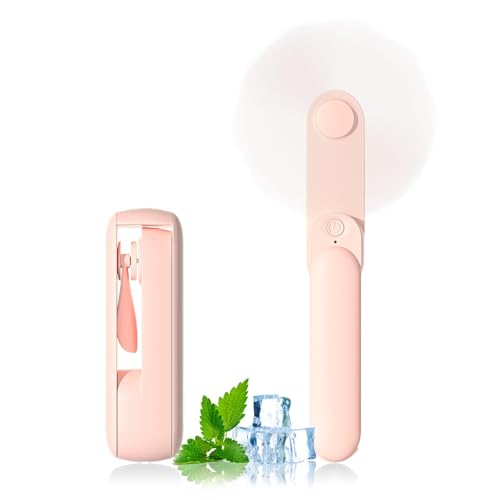 Lerat Portable Handheld Fan, 2 IN 1 Mini Hand Fan, Battery Operated [8-15 Working Hours], USB Rechargeable Personal Foldable Fan for Indoor, Small Pocket Fans Travel Essentials for Outdoor (Pink) - color: Pink