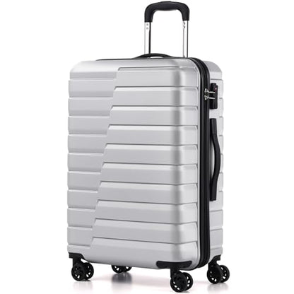 Coolife Medium Checked Luggage with Spinner Wheels, Hardside Suitcase TSA Lock Lightweight Travel Luggage 24-inch,Silver - color: sliver, size: Medium(24in)