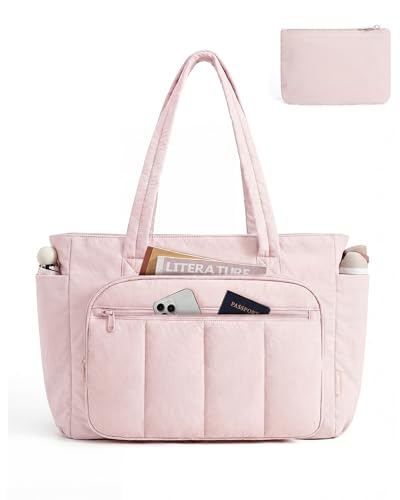 BAGSMART Tote Bag for Women, 2 Set Tote Bag with Zipper, Quilted Nurse Handbags for Work Travel College | 20L Capacity - color: Pink