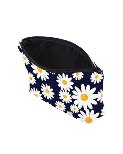 Cute Travel Makeup Bag Cosmetic Bag Small Pouch Gift for Women (Daisy Dark Blue) - color: Daisy Dark Blue