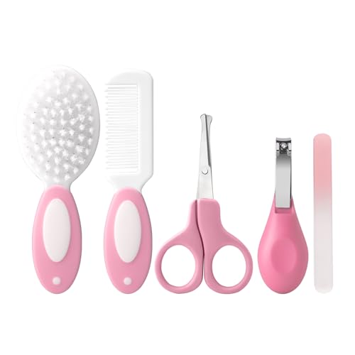 Baby Grooming Kit,Baby Health Care Kit,Baby Brush Soft Bristles 5 pcs Baby Nail Kit Nursery Care Kit Baby Hair Brush Hair Comb Nail Kit Safety Cutter Nail Clipper Set Pink - color: 5pcs Pink