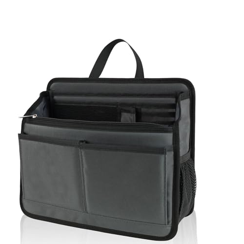 Small Rugged Organizer Insert for Briefcase Tote Shoulder Messenger Bag-19 Pockets,Padded Water-repellent Nylon-Gray - color: Gray, size: Small
