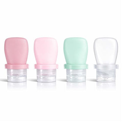 1 oz Travel Bottles, Leakproof Silicone Squeeze Bottle Mini Travel Size Container for Toiletries Lotion Shampoo and Conditioner Liquid Salad Dressing to go Condiment, TSA Approved, 4 Pack - color: Pink, Green, Clear, size: 1 oz