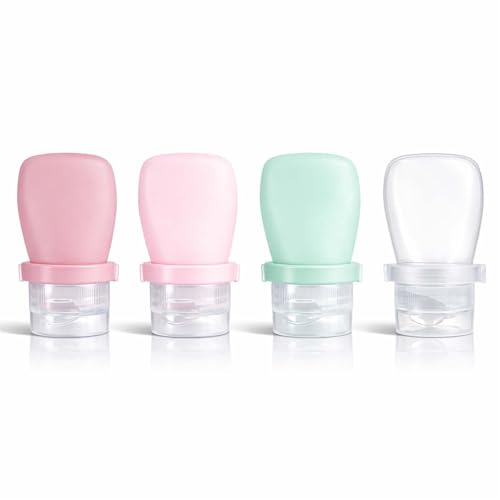 1 oz Travel Bottles, Leakproof Silicone Squeeze Bottle Mini Travel Size Container for Toiletries Lotion Shampoo and Conditioner Liquid Salad Dressing to go Condiment, TSA Approved, 4 Pack - color: Pink, Green, Clear, size: 1 oz