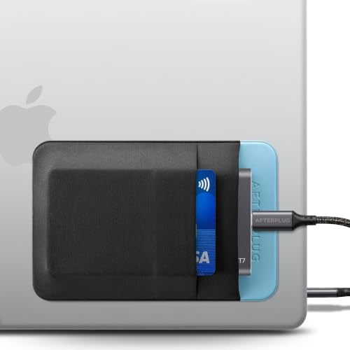2-Pocket Adhesive Hard Drive Holder for Laptop, Stick-On Pocket Pouch for External Portable SSD, HDD, Slim Mouse and Cables (Small - Fits SSD) - color: Black & Sky Blue, size: Small
