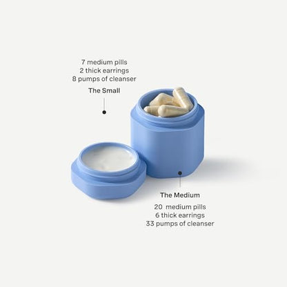 Cadence Travel Containers - Daily Routine Capsule Set - Magnetic Containers with Lids,4 Flex Mediums (1.32oz) & 3 Flex Smalls (0.56oz) - Shampoo, Conditioner, Body Wash, Pills, & More - Petal - color: Petal