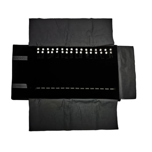 Velet Travel Jewelry Case Roll Bag Organizer for Necklace Bracelet Black Gray Velvet (Black with elastic) - color: Black with elastic