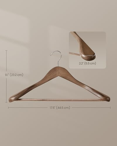 SONGMICS Extra Wide Wooden Suit Hangers, Set of 10 Clothes Hangers, Swivel Hooks, Non-Slip Bars, for Outfits, Suits, Coats, Shirts, Dresses, Walnut Color UCRW050KZ01 - color: Walnut Color
