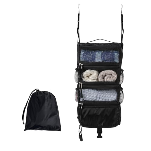 TABITORA Travel Luggage Organizer Hanging Packing Cubes Portable Hanging Shelves Carry on Closet for Suitcase with 2 Hooks,Collapsible(Black,S) - color: Black, size: Small