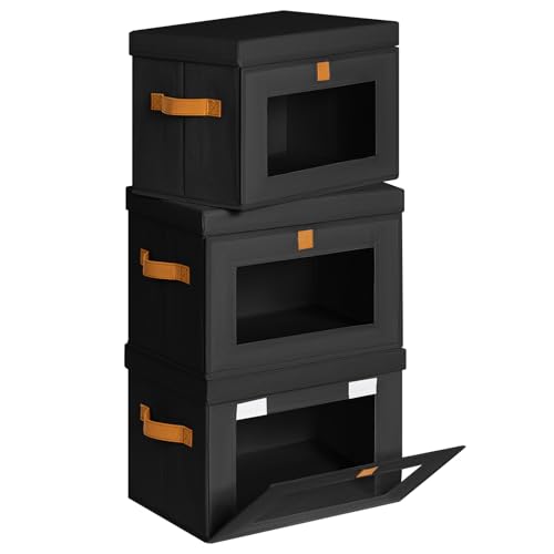 Homsorout Medium Fabric Storage Bins - Closet Shelf Organizer with Open Window, 3 Pack Closet Baskets for Shelves, Stackable Decorative Boxes for Home, Dorm, Black, 13.7" x 9.8” x 9.8" - color: Black, size: Medium - 3 Pack