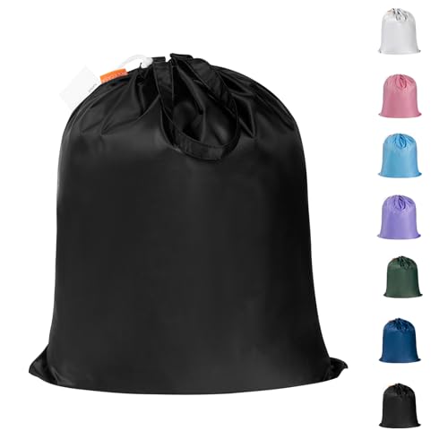 Polecasa Extra Heavy-Duty Laundry Bag 21x24”- Machine Washable Small Storage Bag with Reinforced Handles & Drawstring Closure & ID Tag for College Dorm Travel - Black - color: Black, size: 21" x 24" | 1 Pack