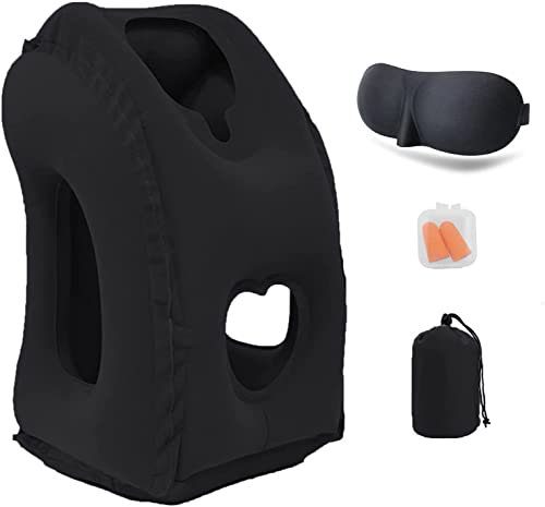 Inflatable Travel Pillows for Airplane, Blow Up Neck Pillow for Sleeping, Airplane Travel Essentials for Long Flight Support Head, Neck and Lumbar, Used for Car/Bus/Train/Office Rest, Adults Kids - color: Black 4th Gen
