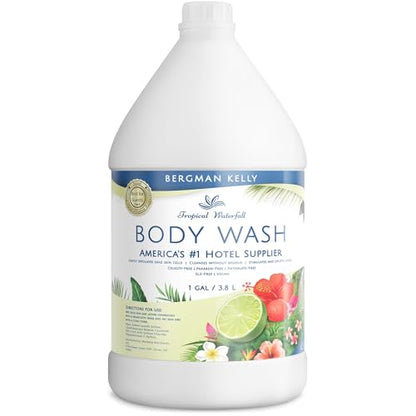 BERGMAN KELLY Refill Gallon Size Body Wash (128 fl oz, Tropical Waterfall Scent), Delight Your Guests with an Invigorating and Refreshing Body Wash, Quality Guest Hotel Toiletries in Bulk - size: 128 Fl Oz (Pack of 1)