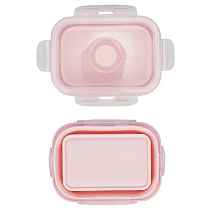 CCyanzi 3piece Collapsible Food Storage Containers with Lids, Silicone Lunch Container, Microwave & Freezer Safe, Space Saving for Kitchen Cabinet and Camping Backpack,(pink) - color: pink